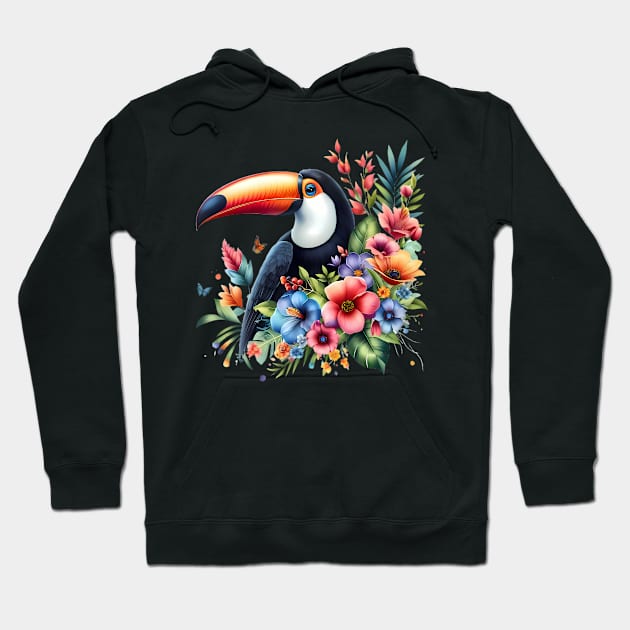 A toucan decorated with beautiful colorful flowers. Hoodie by CreativeSparkzz